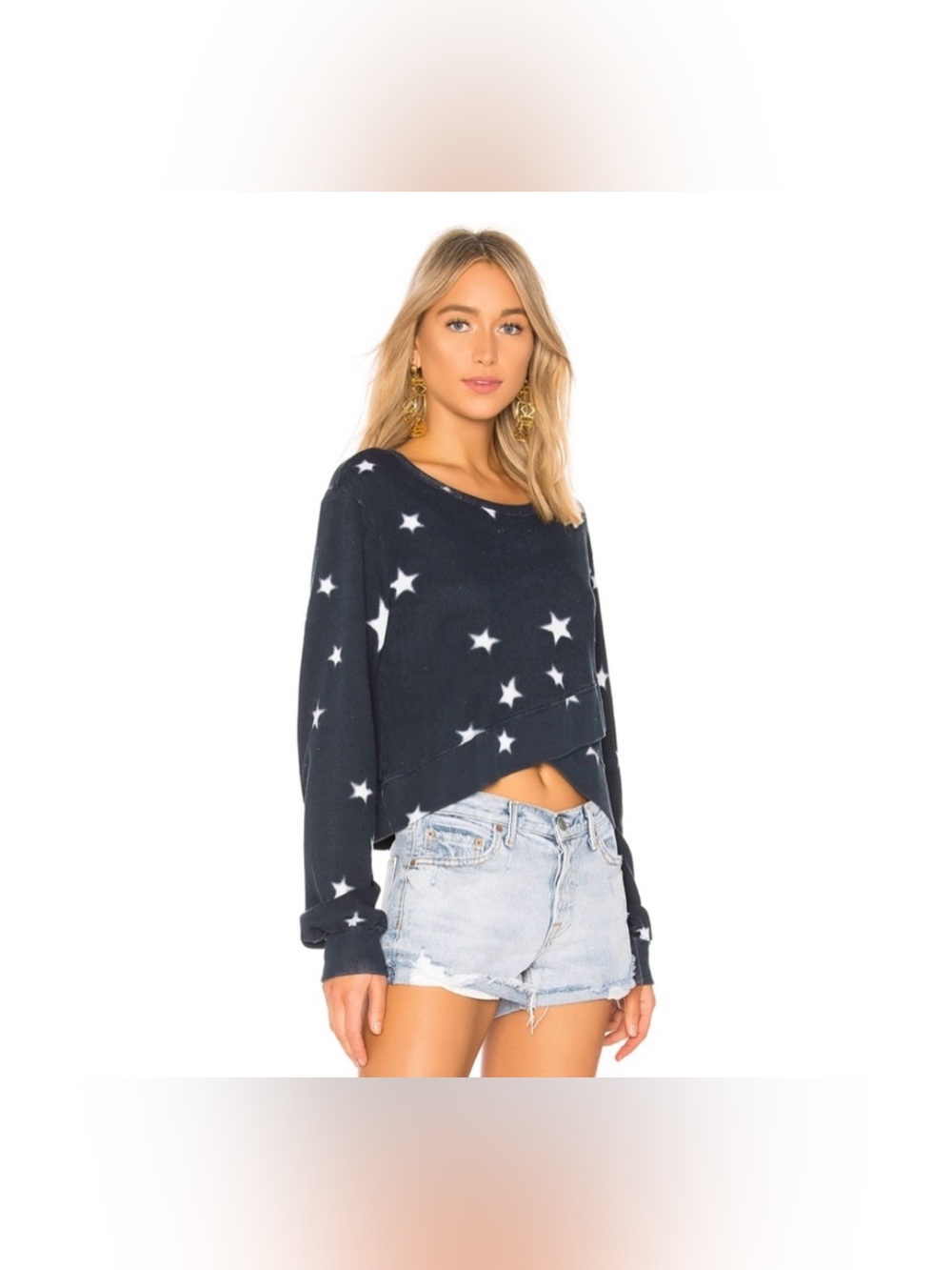 NWT Pam & Gela Star Print Cross Sweatshirt Navy White - Size Medium
